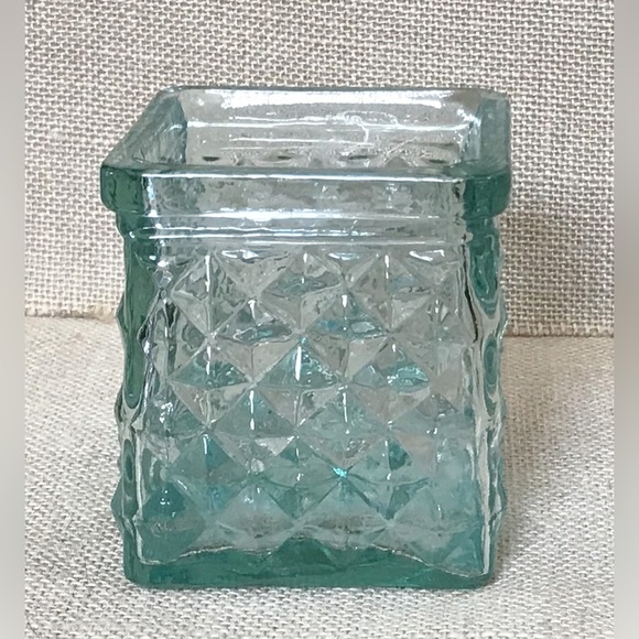 Other - Green Recycled Glass Cube Candle Holder Diamond Point Classic Retro Fairy Core